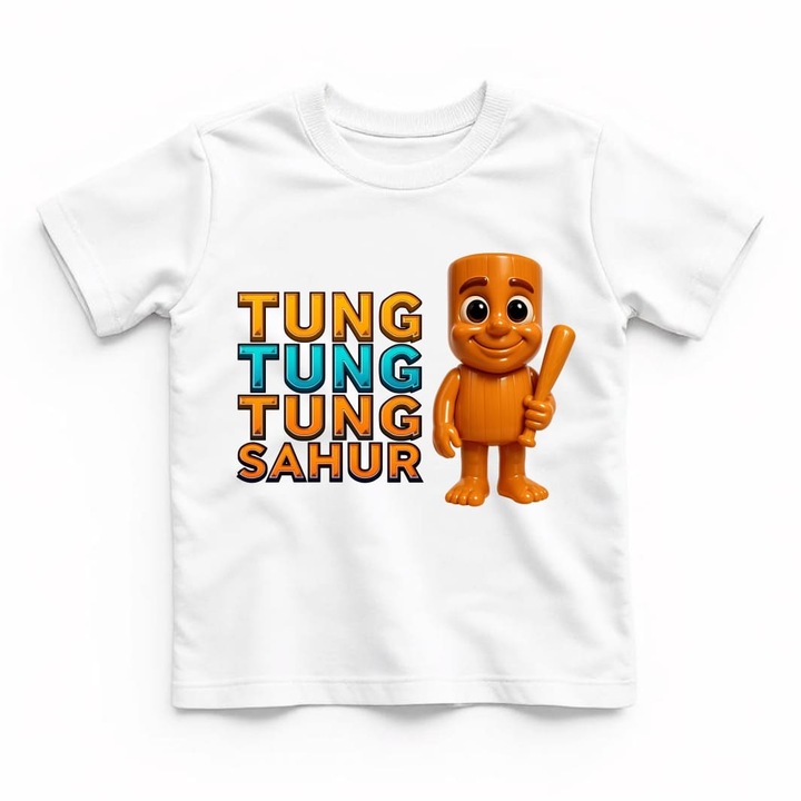 Tricou, Copii, Tung Tung Tung Sahur, Bumbac, Alb, TU118