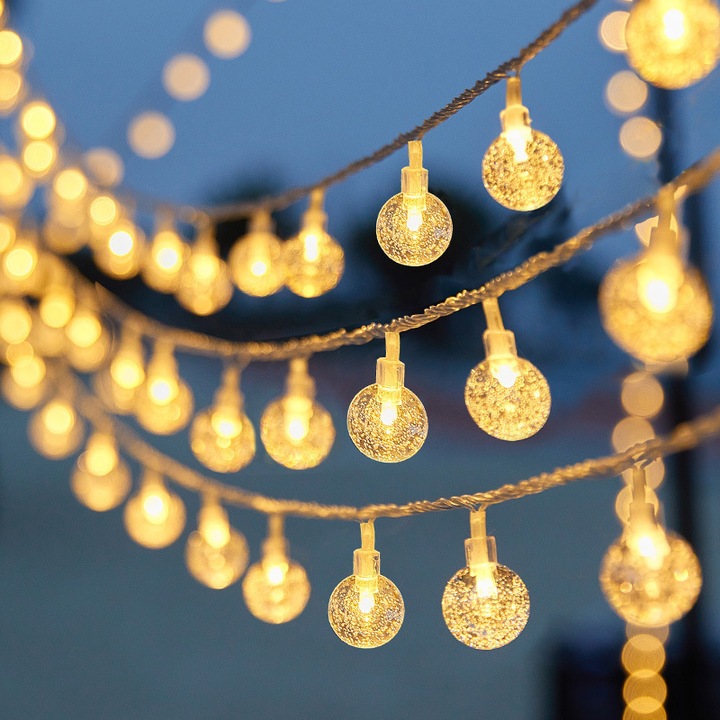 Ghirlande luminoase cu globuri, cu priza de 10 m, 80 LED-uri, globuri cristal, ghirlande luminoase, terasa, curte, veranda, gradina, piscina, cort, plaja, dormitor, decor pentru petreceri de nunta