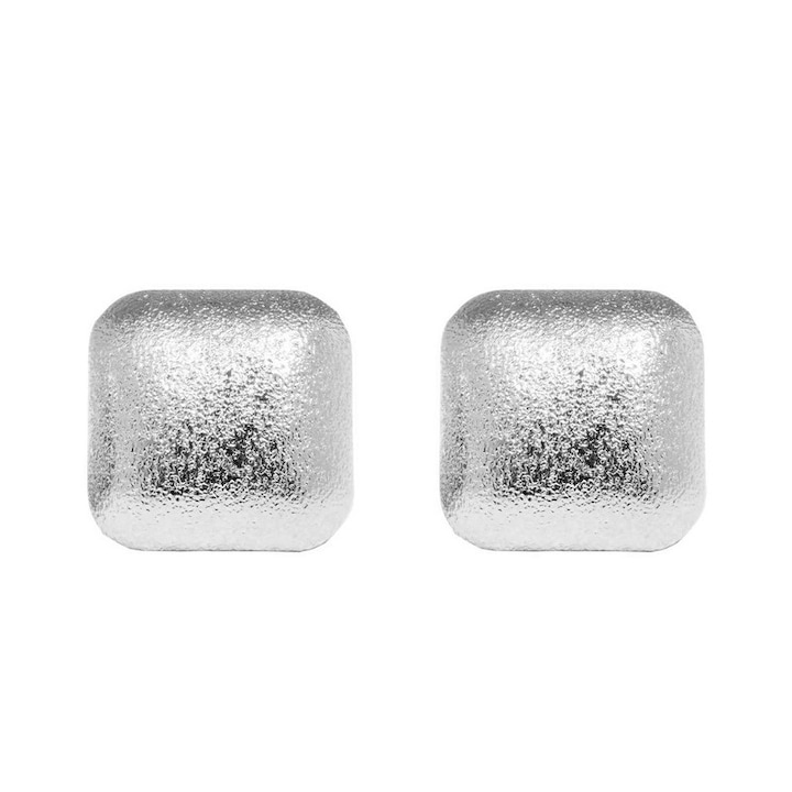 Cercei Statement Patrati Argintii, cu Finisaj Texturat Mat, Stil Geometric Modern pentru Femei, Cadou Chic, 2.6x2.6cm