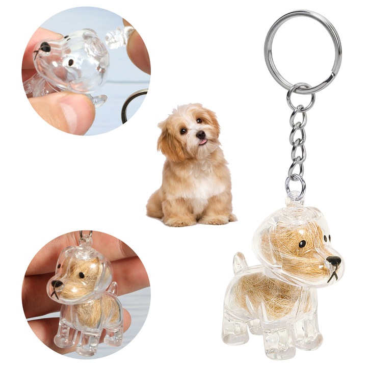 Cutie de depozitare memoriala cu breloc pentru colector de par de caine, suvenir memorial cu par de animal de companie, breloc transparent dragut