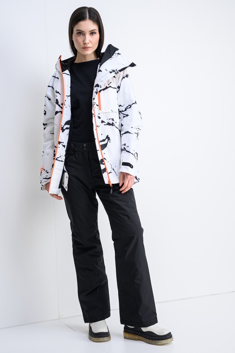 Watts, Jacheta impermeabila cu model abstract pentru ski Venom, Alb/Negru