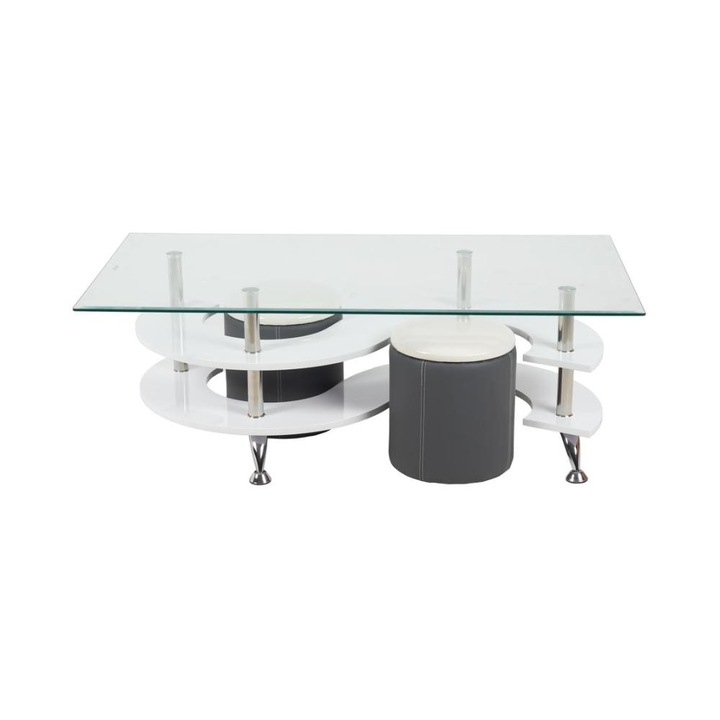 Masa de Cafea KJCT5367, 130cm x 70cm x 45cm, Alb/Gri