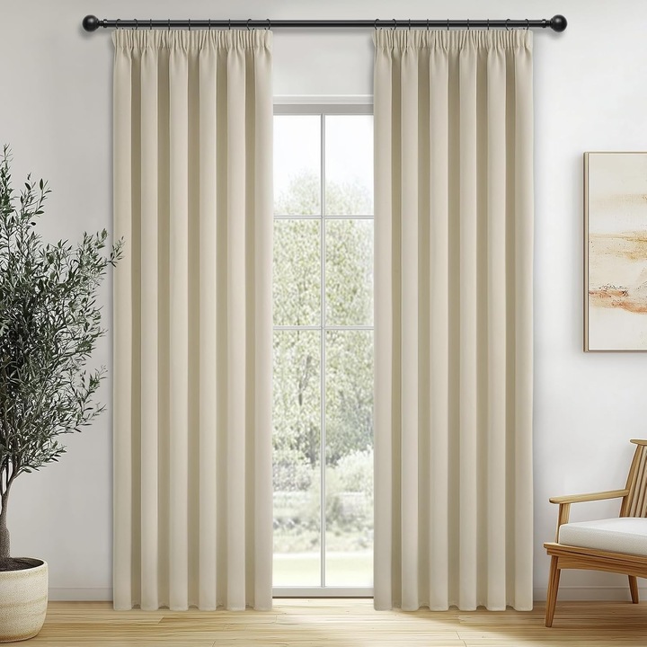 Комплект от 2 завеси MRTREES, непрозрачни, закопчаване с връзки, 140 x 240 см, светлобежови