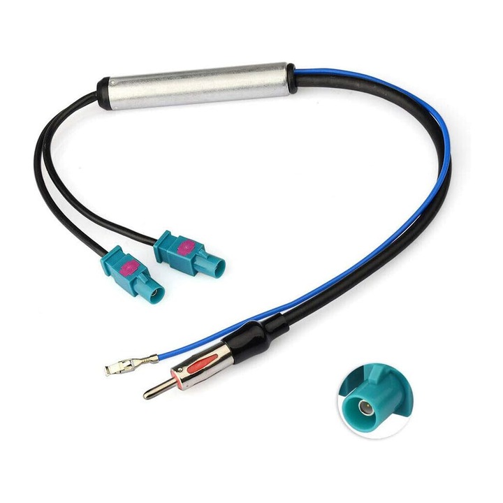 Антенен адаптер с двоен Fakra Z щепсел към DIN щепсел LEIISVK, съвместим с Fiat/Mercedes/Peugeot/Seat/Skoda/VW, алуминиева сплав + ABS, многоцветен