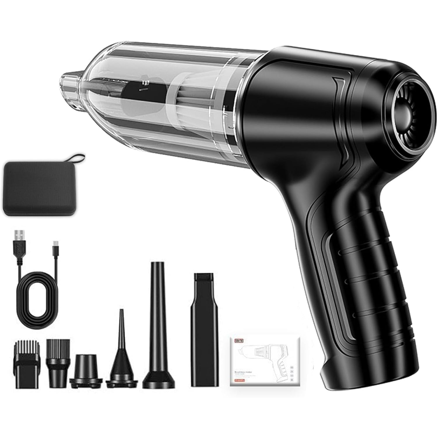 Aspirator de Mana TOIITKQ, 2400 mAh, Putere 12000 PA, Reglare in trei viteze, Reincarcabila, Memento nivel baterie, pentru masina, acasa si birou, Aliaj de aluminiu, (negru)