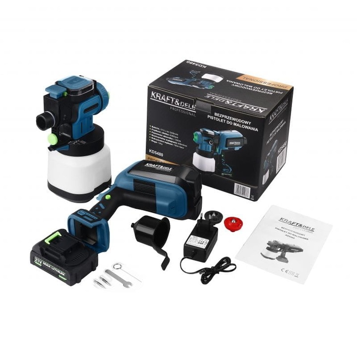 Пистолет машина за боядисване на батерии 21V, резервоар 1200ml (KD5480)