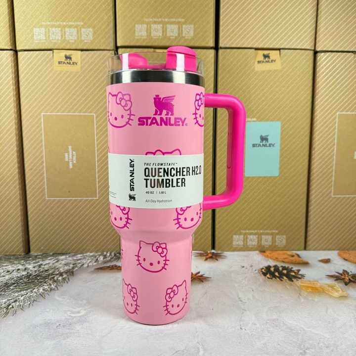 Stanley Quencher H2.0 szivárványos hőálló pohár, 40 uncia (1.18 liter), rózsaszín, Hello Kitty