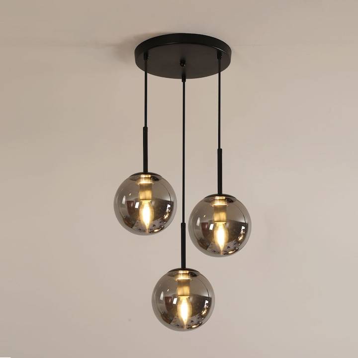 Полилей Toolight, Сферичен, Стъклен, E14, Крушка не е включена, За хол, Спалня, Трапезария и офис, Черен