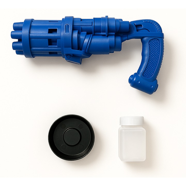 Pistol de Bule cu Design Tip Mitraliera, Albastru, cu Recipient si Tava pentru Solutie