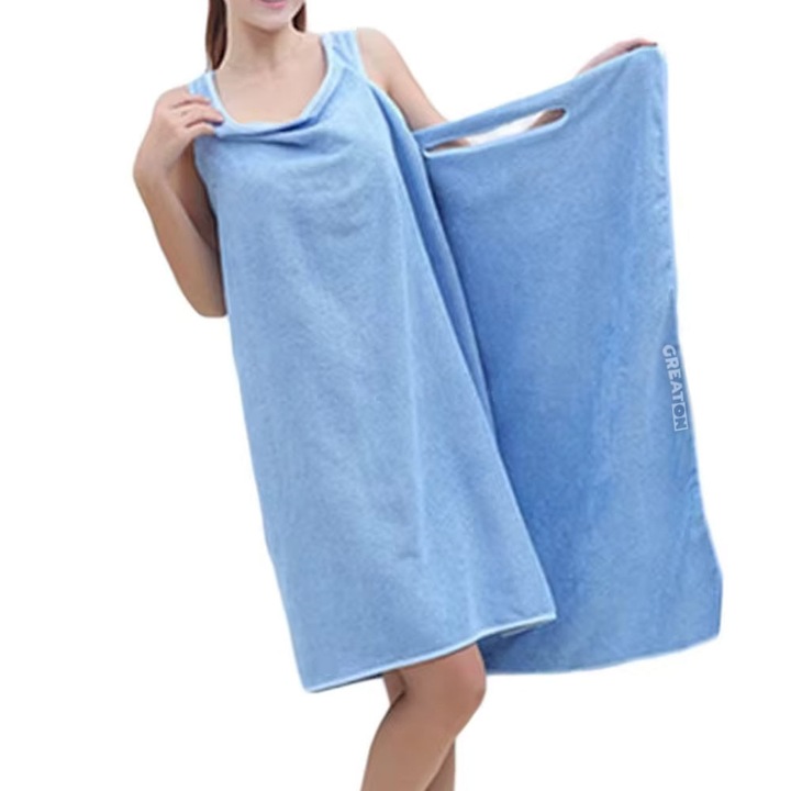 Дамска кърпа за баня GREATON, с презрамки, 160x80 см, универсален размер, лесна за пране, бързосъхнеща, синя