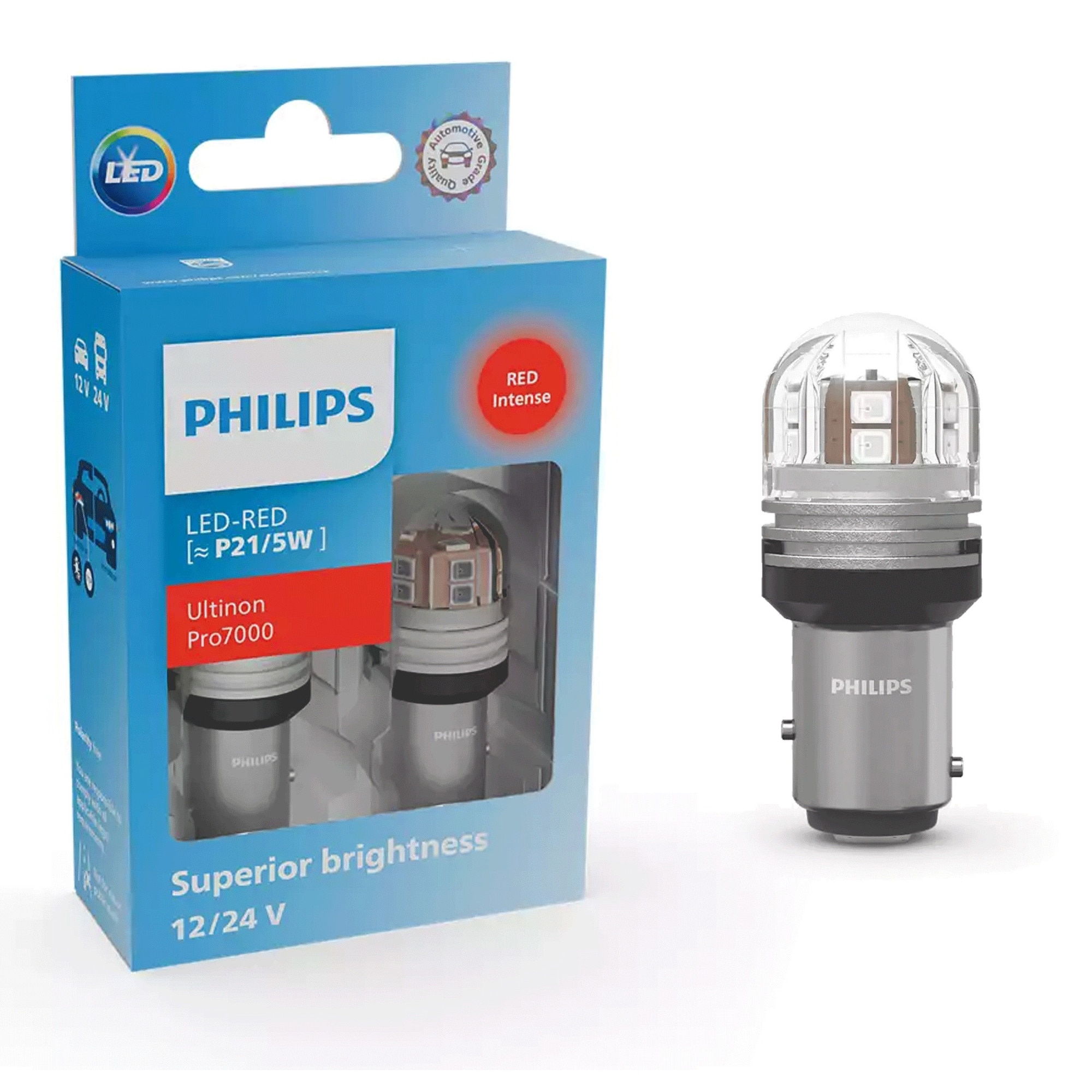 Becuri LED Philips Ultinon Pro7000 P21/5W rosu 12/24V set 2 buc