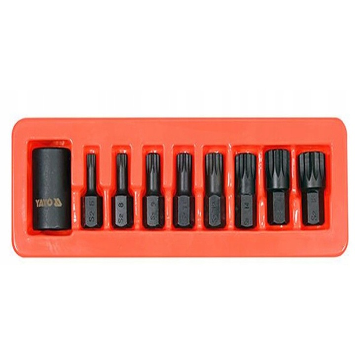 Set 9 chei de impact Spline 1/2", Yato, CrMo|S2, fosfatate