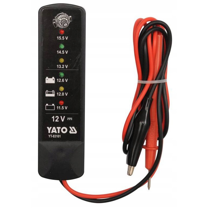 Yato YT-83101 12V-os autó teszter, akkumulátor és generátor ellenőrzésére, komplett készlet