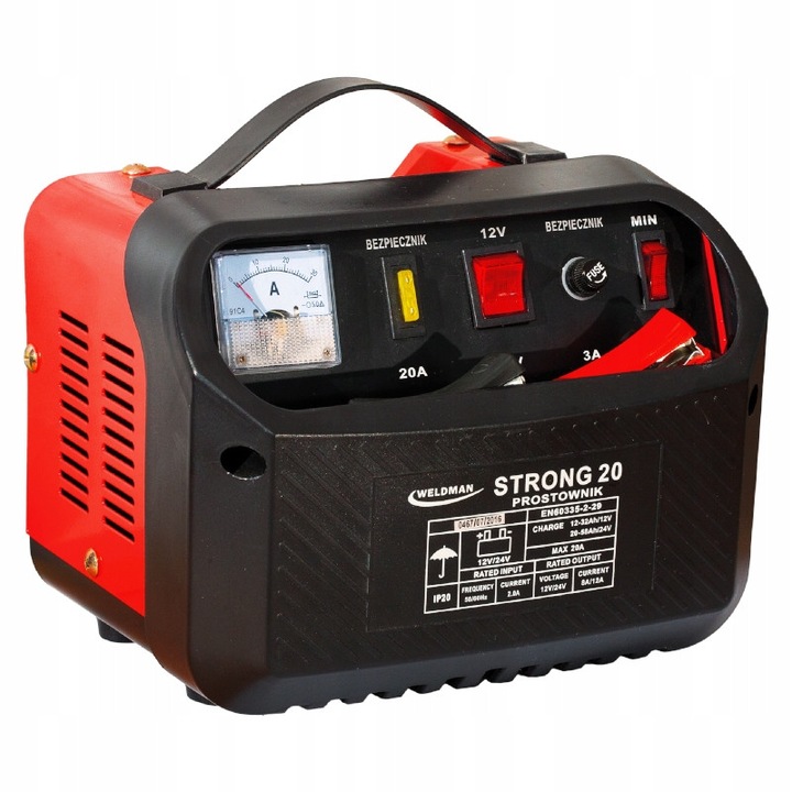 Weldman STRONG 20 autós egyenirányító, 12/24V, 20A, 20x24x18cm