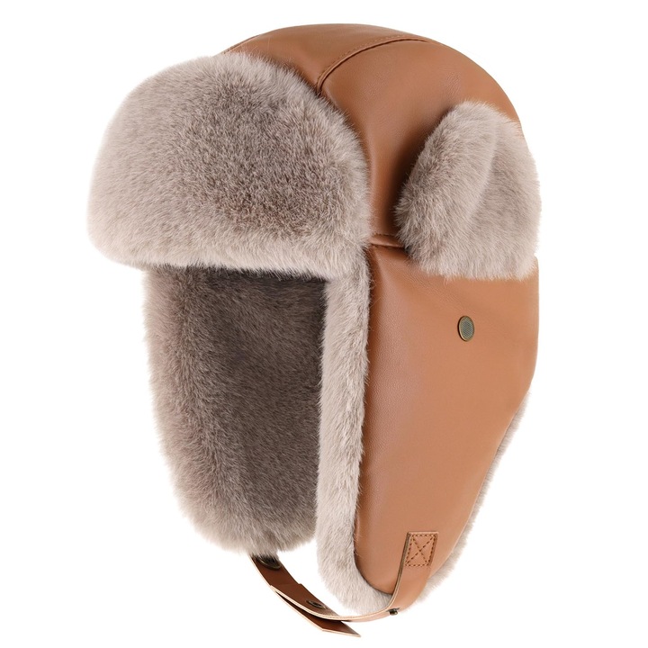 Caciula confortabila din blana pentru barbati si femei, CloudCradle, de vanator din piele, captusita cu blana, calduroasa, pentru schi si vanatoare, one size, Maro, marimea 58 cm