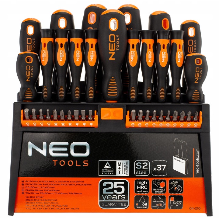 NEO 37 részes csavarhúzó és csavarhúzóbit készlet, S2 acél, tárolókoffer