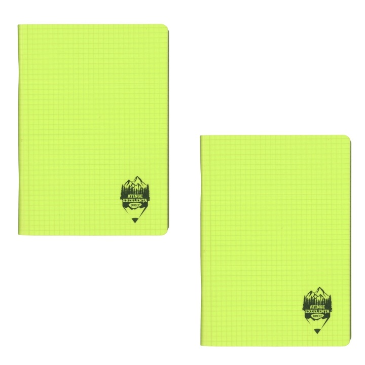 Set 2 caiete DACO A5, 100 file, 70g/mp, matematica, coperta plastic, Verde neon
