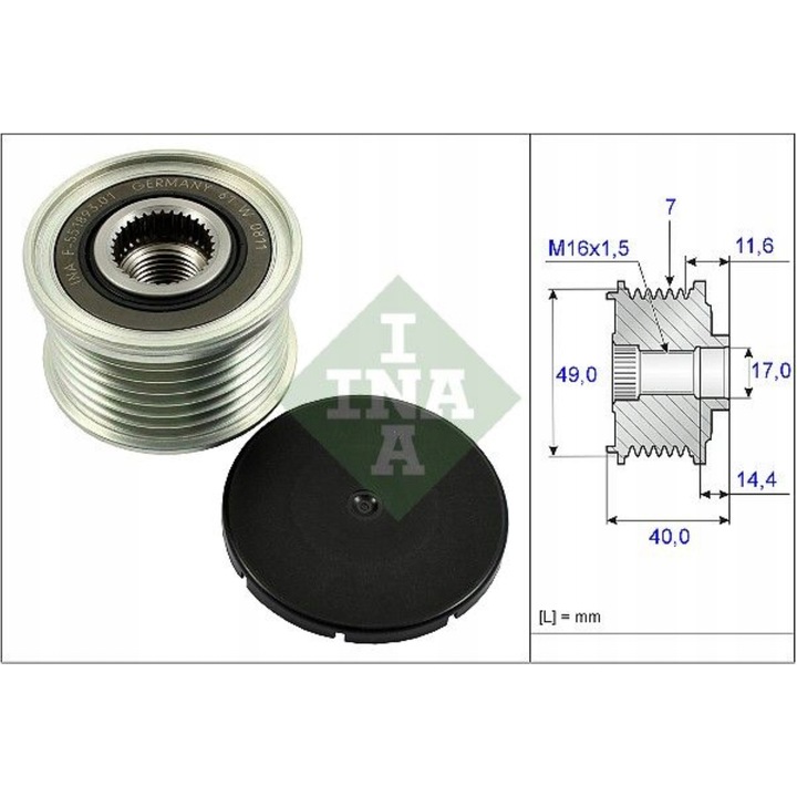 Generátor szabadonfutó ékszíjtárcsa BMW X5 3,0, INA, 535025410, 12317560990