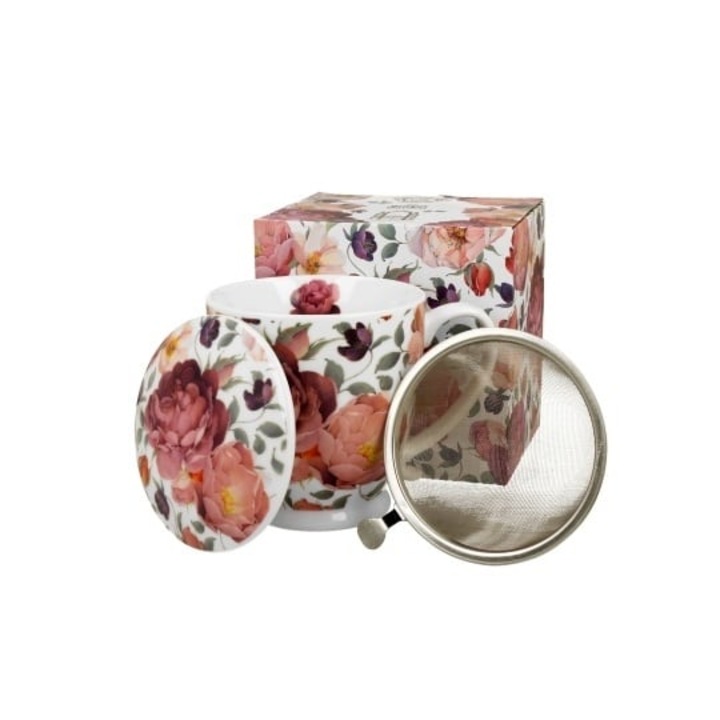 Porcelán csésze lábon 5 O'Clock Tea Time, 300ml, infúzióval, virágmintás, többszínű