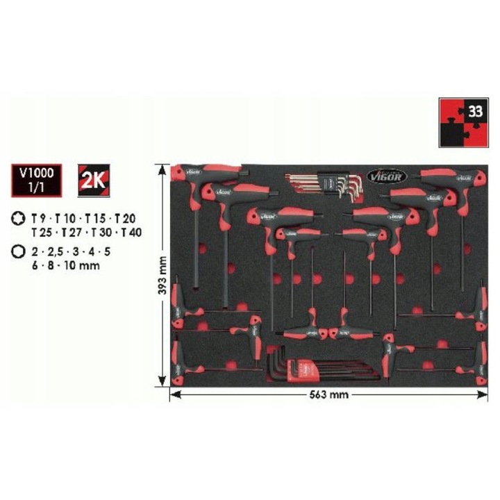 Torx és imbusz csavarhúzó készlet, Vigor, 33 darabos, T