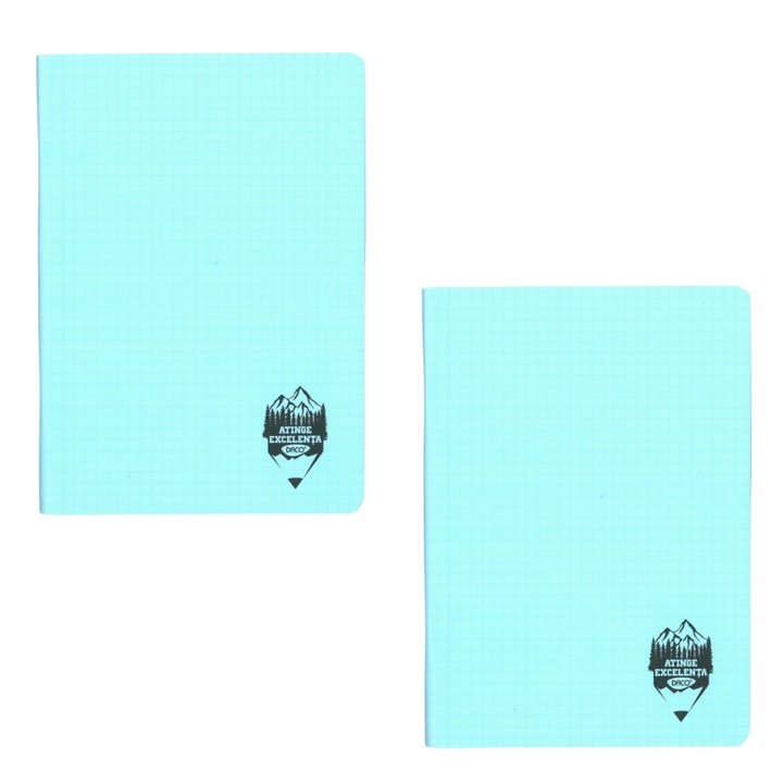 Set 2 caiete DACO A5, 100 file, 70g/mp, matematica, coperta plastic, Albastru deschis