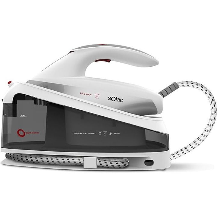 Solac Statie de calcat CPB620 Blank Canvas 6, 5 bar, 2400 W, pornire rapida in 30 de secunde, jet de abur 400 g/min, abur continuu maxim 130 g/min, rezervor ceramic de 1, 5 L