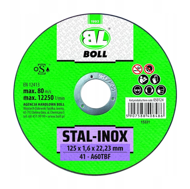 Vágókorong acélhoz, Boll 41x125mm, 1,6mm, rozsdamentes acél