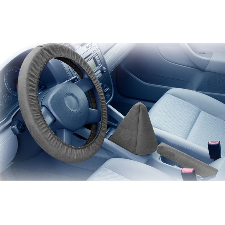 Husa auto KRAFT pentru volan, levier de viteze si frana de mana, negru, universal