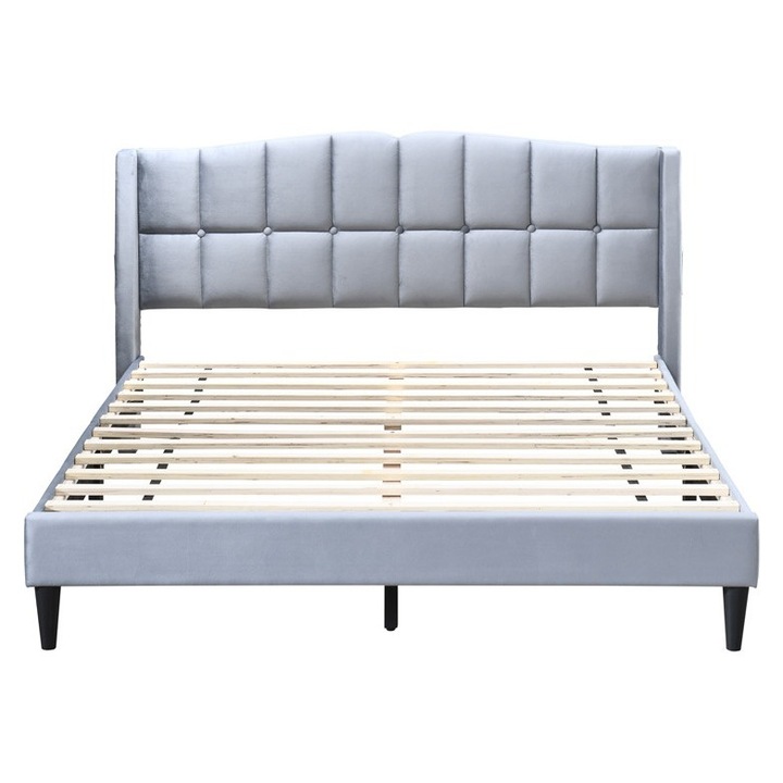 Pat tapitat Maya 2, 120x200, cadru din lemn cu somiera fixa, culoare Gri