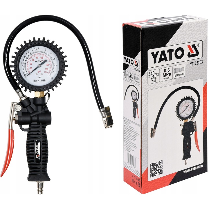 Pistol de umflat Yato cu manometru antiderapant 44cm 0,8MPa