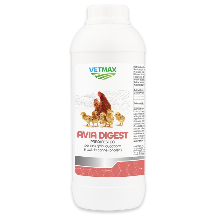 Solutie orala pentru gaini ouatoare si pui de carne, Pasteur, Avia Digest, 1 L