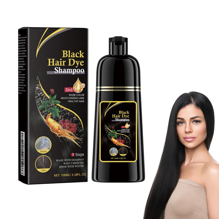 Sampon pentru coloranti de par negru cu efect pe termen lung, sampon pentru vopsea pentru par, pigmenti de culoare naturala, terapie intensiva pentru stralucire si moliciune