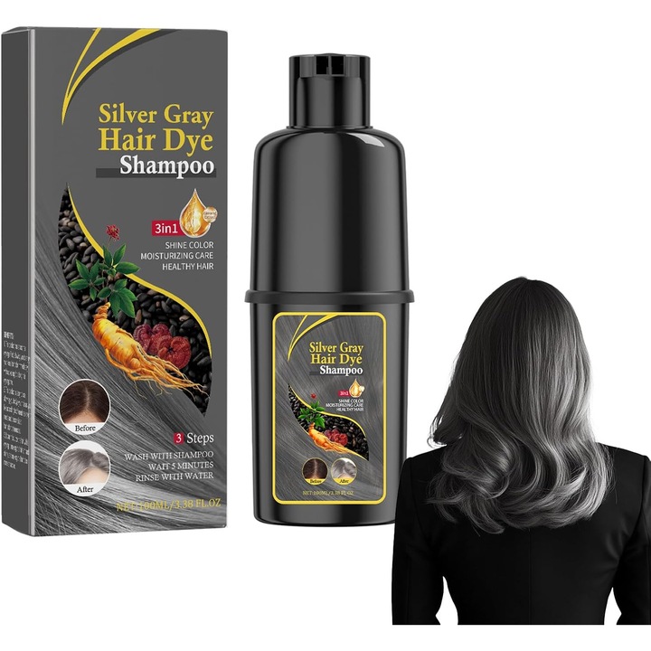 Sampon pentru vopsea de par cu nuanta de argint gri, sampon pentru vopsea pentru par, formula blanda pentru intensitate de culoare de lunga durata, in special pentru parul gri si alb dezvoltat