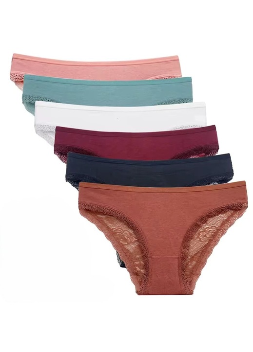 Női bugyi szett, 6 pár, CH065, Többszínű (KG, Fehér/Zöld/Fekete/Barna/Rózsaszín