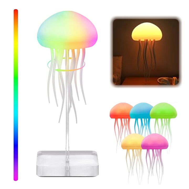 Lampa de veghe, DONFANLIA®, 8.6x23.2cm, incarcare Type-c, RGB, Schimbatoare multicolor, lumina reglabila, Control vocal inteligent, Touch Control, 900 mAh, Alb