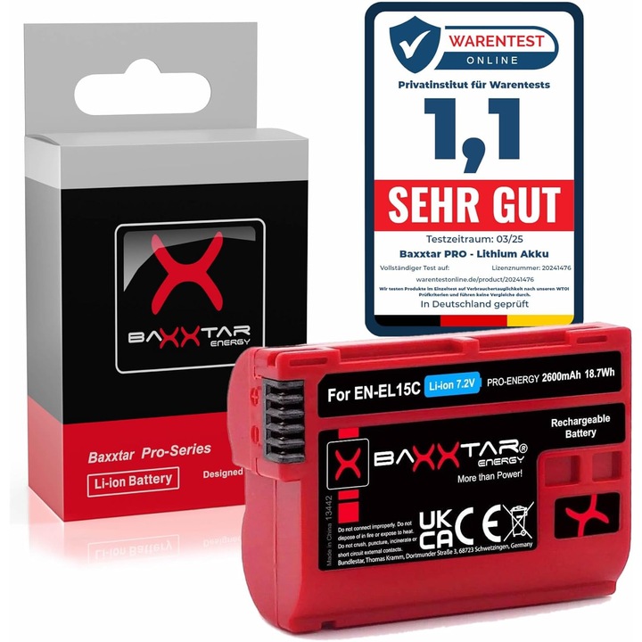 Baxxtar Pro EN-EL15C 2600mAh akkumulátor Nikon Z5 II Z6 II III Z7 II Z8 készülékhez