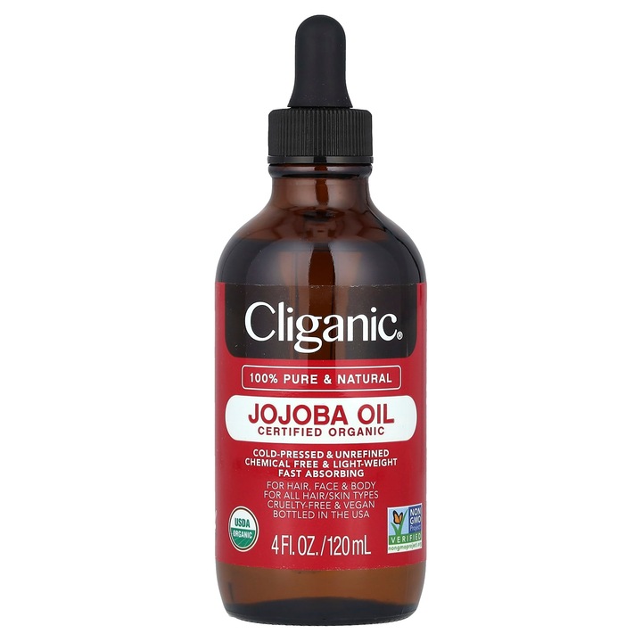 Ulei cosmetic, Cliganic, ulei jojoba organic, 120 ml, 100% pur, nerafinat