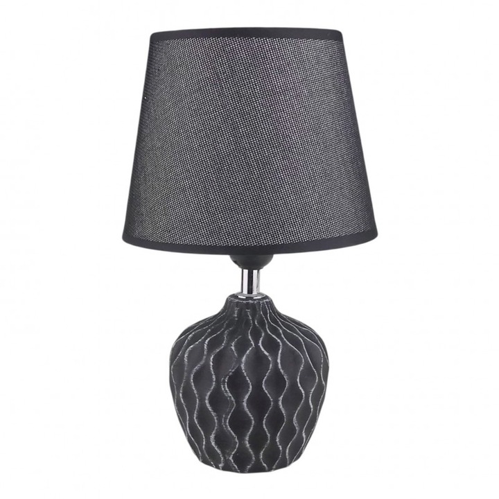 Veioza din ceramica cu romburi si abajur din panza.20x33 cm negru