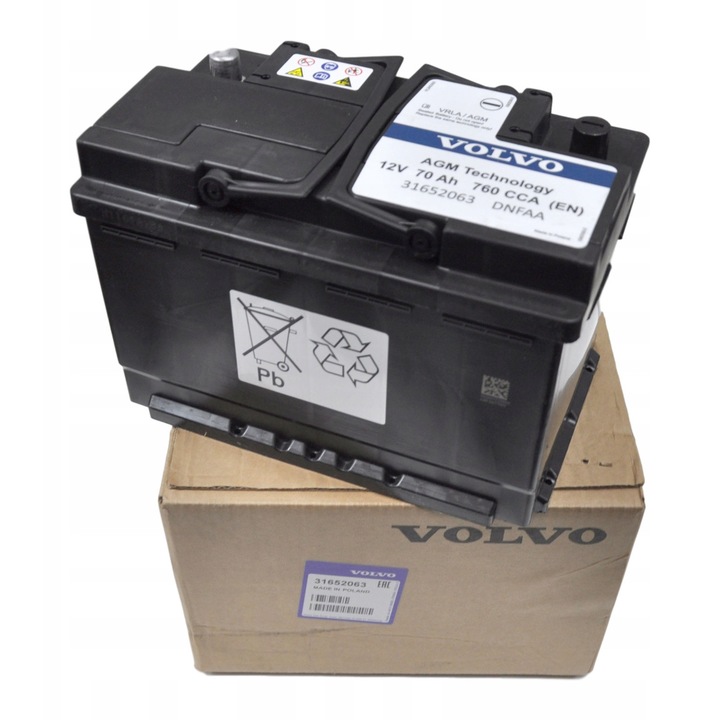 Baterie auto Volvo, 70Ah, 760A, pentru V40 V40CC (2013-), S60 V60 (2011-2018), XC70 (2008-2016)