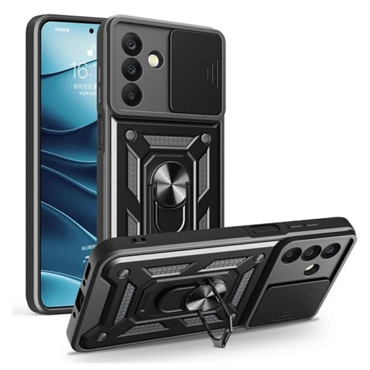 Gigapack defender szilikon mobiltelefon tok, ütésállóság, tartógyűrű, kameravédő, fekete, kompatibilis: Samsung Galaxy A17 4G, SM-A175, / Galaxy A17 5G, SM-A176