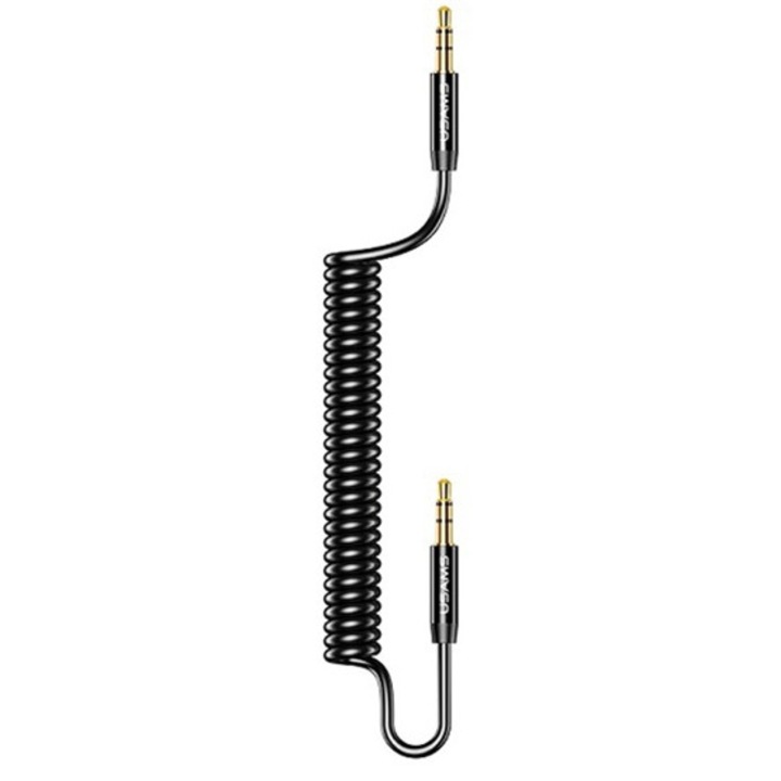 Usams audió kábel, 3.5mm jack - 3.5mm jack, 120cm, spirálkábel, fekete