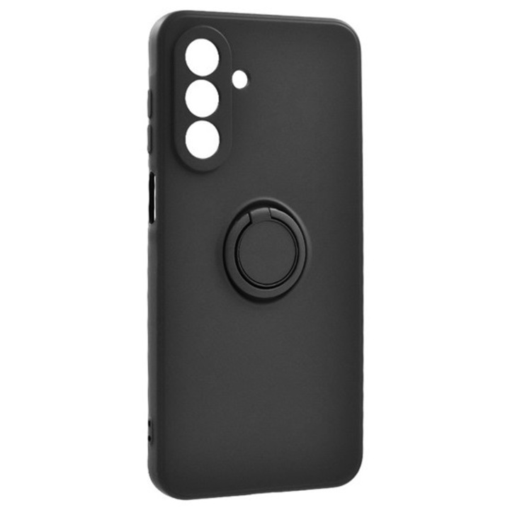 Gigapack szilikon mobiltelefon tok, tartógyűrű, mikrofiber plüss belső, mágneses, kameravédő, fekete, kompatibilis: Samsung Galaxy A17 4G, SM-A175, / Galaxy A17 5G, SM-A176