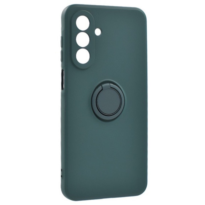 Gigapack szilikon mobiltelefon tok, tartógyűrű, mikrofiber plüss belső, mágneses, kameravédő, sötétzöld, kompatibilis: Samsung Galaxy A17 4G, SM-A175, / Galaxy A17 5G, SM-A176