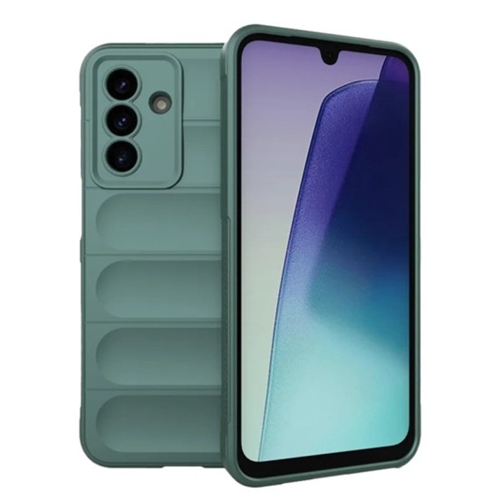 Gigapack szilikon mobiltelefon tok, ütésállóság, kameravédő, 3d, sötétzöld, kompatibilis: Samsung Galaxy A17 4G, SM-A175, / Galaxy A17 5G, SM-A176
