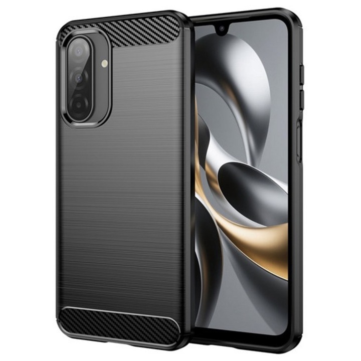 Gigapack szilikon mobiltelefon tok, ütésállóság, légpárnás sarok, szálcsiszolt, karbon minta, fekete, kompatibilis: Samsung Galaxy A17 4G, SM-A175, / Galaxy A17 5G, SM-A176