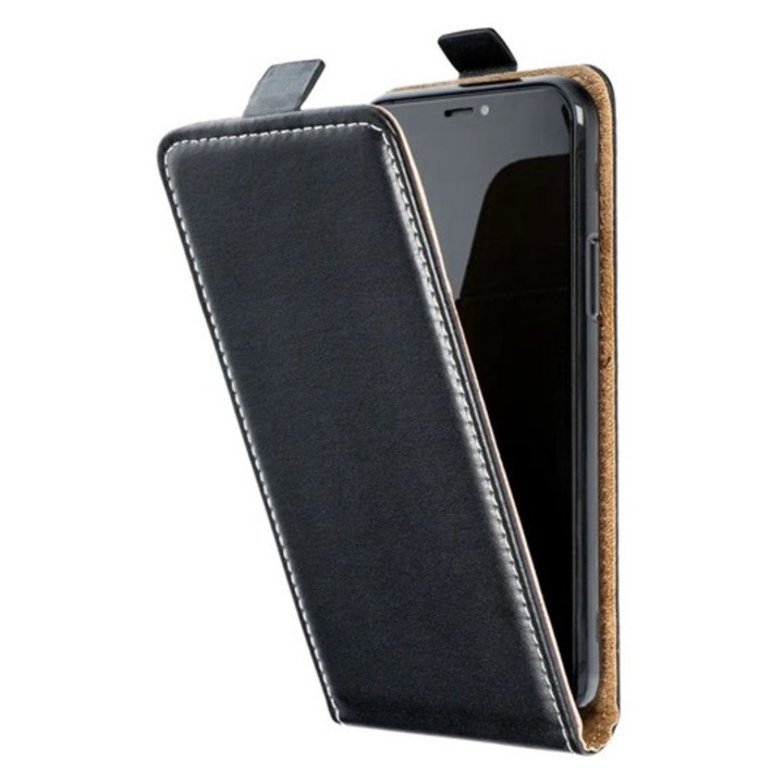 Gigapack mobiltelefon tok álló, bőr hatású, flip, lefelé nyíló, szilikon tartó, fekete, kompatibilis: Galaxy S26 Plus