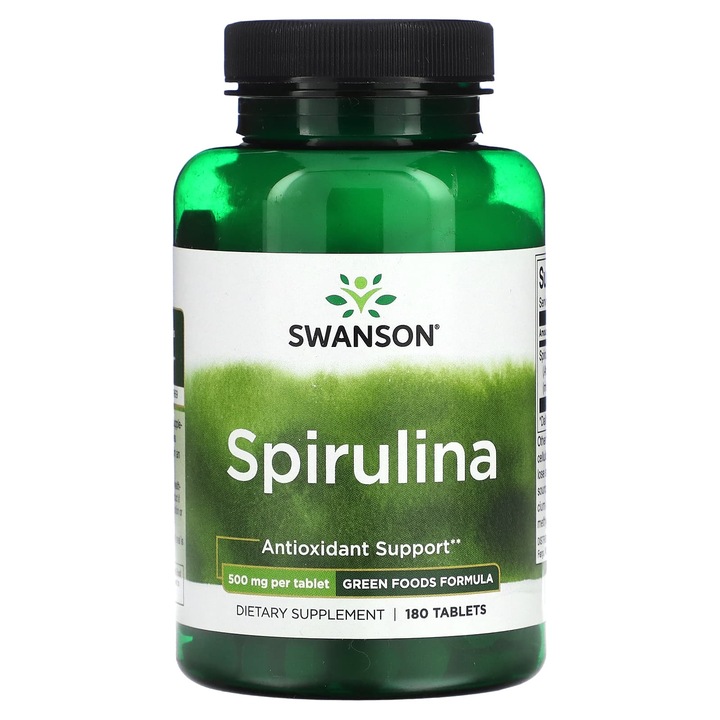 Swanson Spirulina, 500 mg, 180 tablete, suport antioxidant, detoxifiere