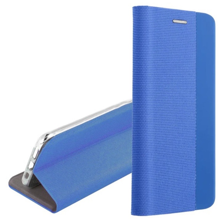 Gigapack mobiltelefon tok álló, bőr hatású, flip, oldalra nyíló, asztali tartó, textil minta, világoskék, kompatibilis: Samsung Galaxy A17 4G, SM-A175, / Galaxy A17 5G, SM-A176
