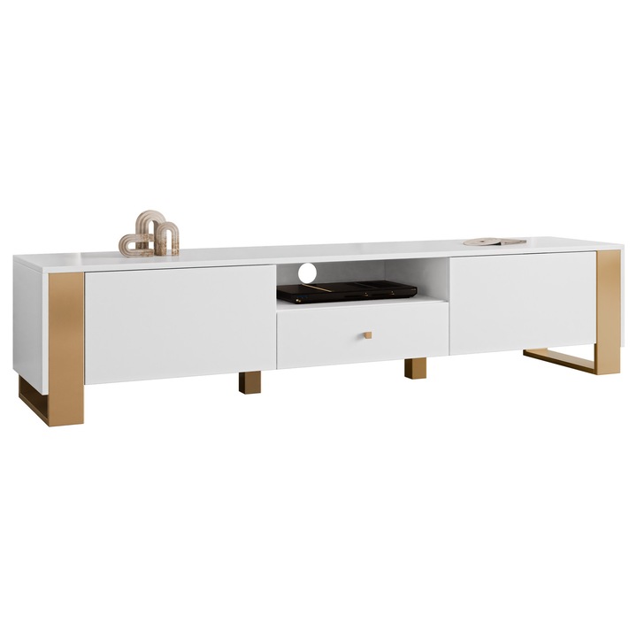 Comoda TV Nalker 2K1SZ, MIRJAN 24, alb, 180x40x40 cm