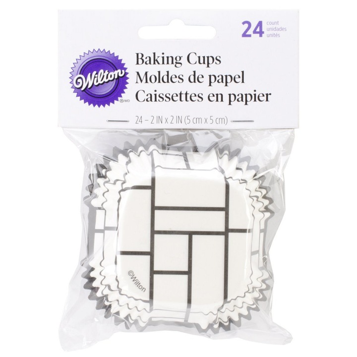 Бели хартии за мъфини с черни линии 24 бр. - Wilton